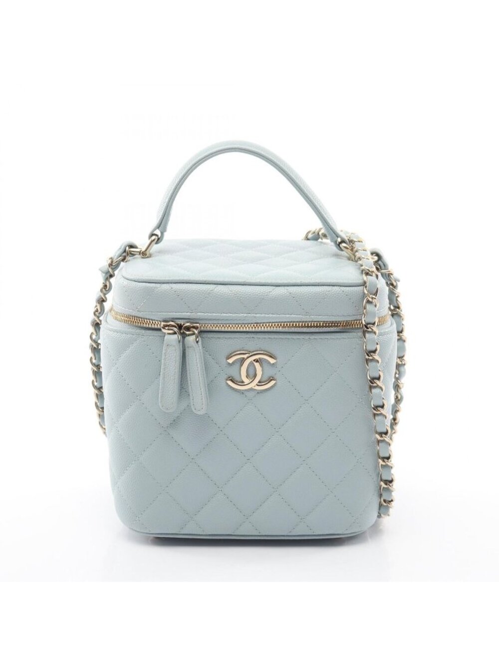 Chanel Shoulder Bag Quilted 2-Way Light Blue Caviar Leather Vanity Chain